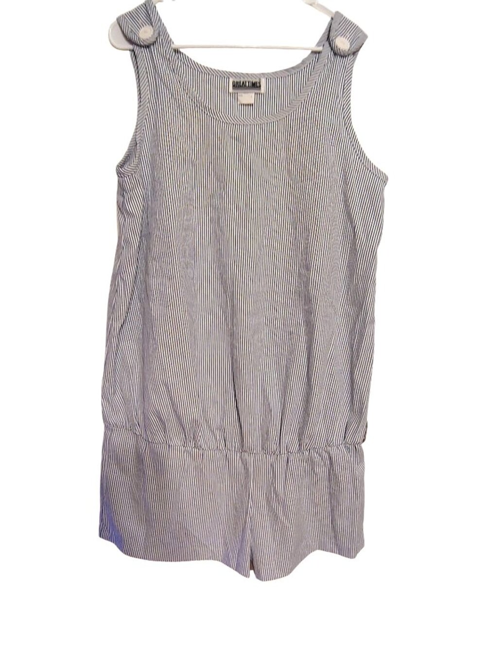 Vintage Great Times Large One Piece Short Romper White Blue Stripe